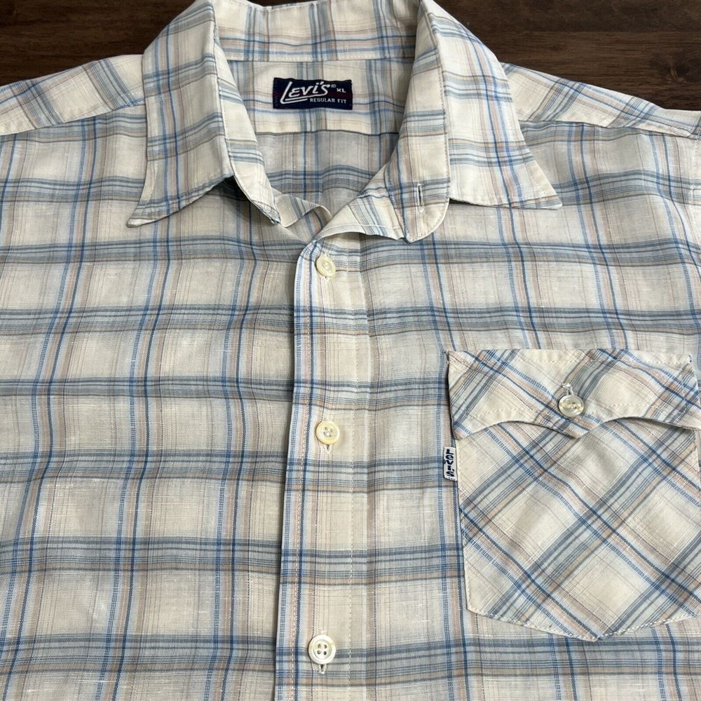 VTG 1980s LEVI'S‎ White Tab Plaid Short Sleeve Button Up Down Shirt XL X-Large